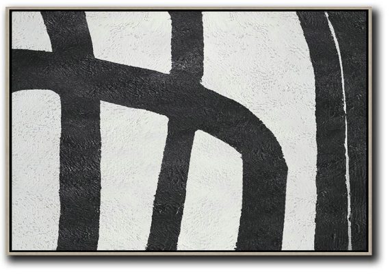 Modern Paintings On Canvas,Hand Painted Oversized Horizontal Minimal Art On Canvas, Black And White Minimalist Painting - Size Extra Large Abstract Art