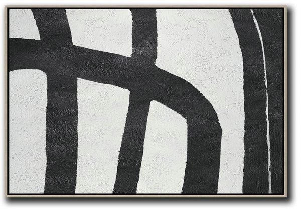 Modern Paintings On Canvas,Hand Painted Oversized Horizontal Minimal Art On Canvas, Black And White Minimalist Painting - Size Extra Large Abstract Art