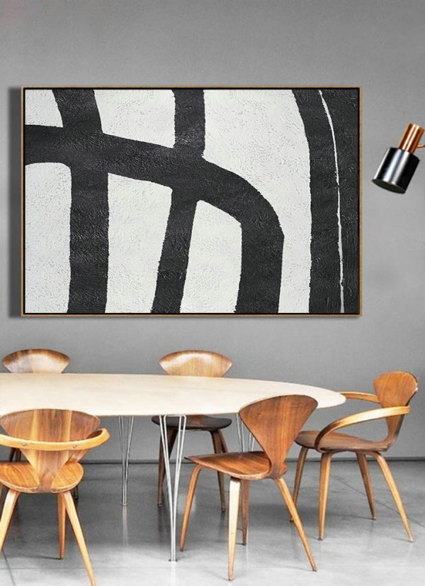 Modern Paintings On Canvas,Hand Painted Oversized Horizontal Minimal Art On Canvas, Black And White Minimalist Painting - Size Extra Large Abstract Art - Image 4