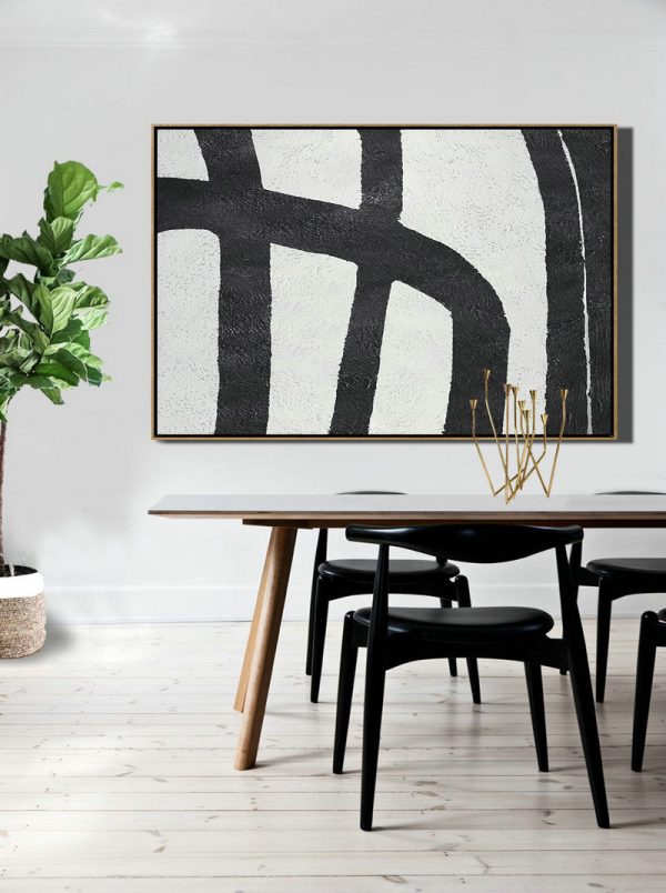 Modern Paintings On Canvas,Hand Painted Oversized Horizontal Minimal Art On Canvas, Black And White Minimalist Painting - Size Extra Large Abstract Art - Image 5