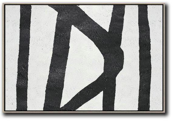 Extra Large Artwork,Hand Painted Oversized Horizontal Minimal Art On Canvas, Black And White Minimalist Painting - Modern Abstract Wall Art