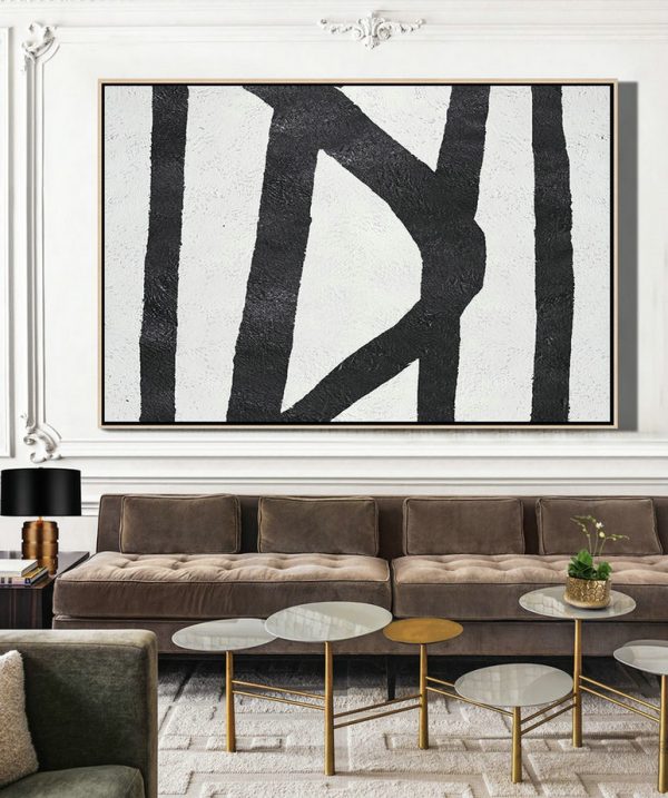 Extra Large Artwork,Hand Painted Oversized Horizontal Minimal Art On Canvas, Black And White Minimalist Painting - Modern Abstract Wall Art - Image 3