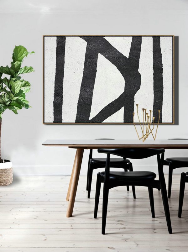 Extra Large Artwork,Hand Painted Oversized Horizontal Minimal Art On Canvas, Black And White Minimalist Painting - Modern Abstract Wall Art - Image 5