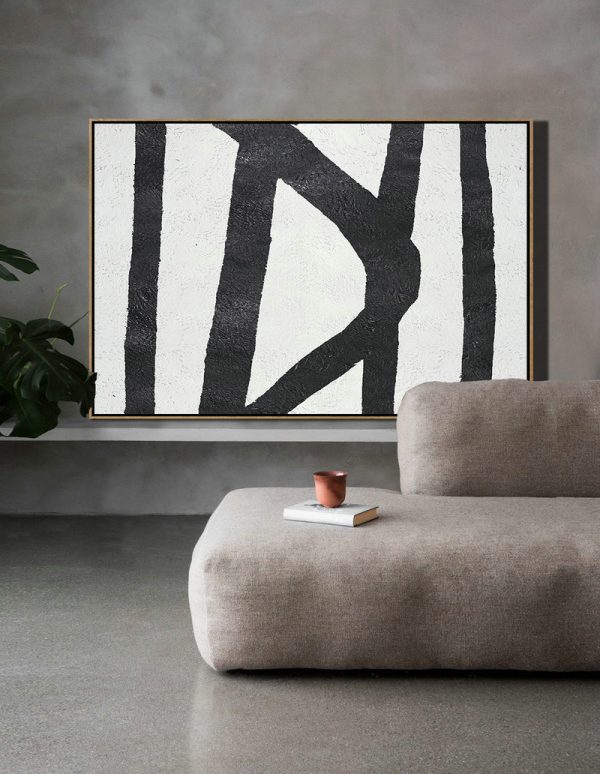 Extra Large Artwork,Hand Painted Oversized Horizontal Minimal Art On Canvas, Black And White Minimalist Painting - Modern Abstract Wall Art - Image 6