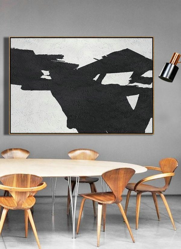 Large Paintings For Living Room,Hand Painted Oversized Horizontal Minimal Art On Canvas, Black And White Minimalist Painting - Living Room Canvas Art - Image 4