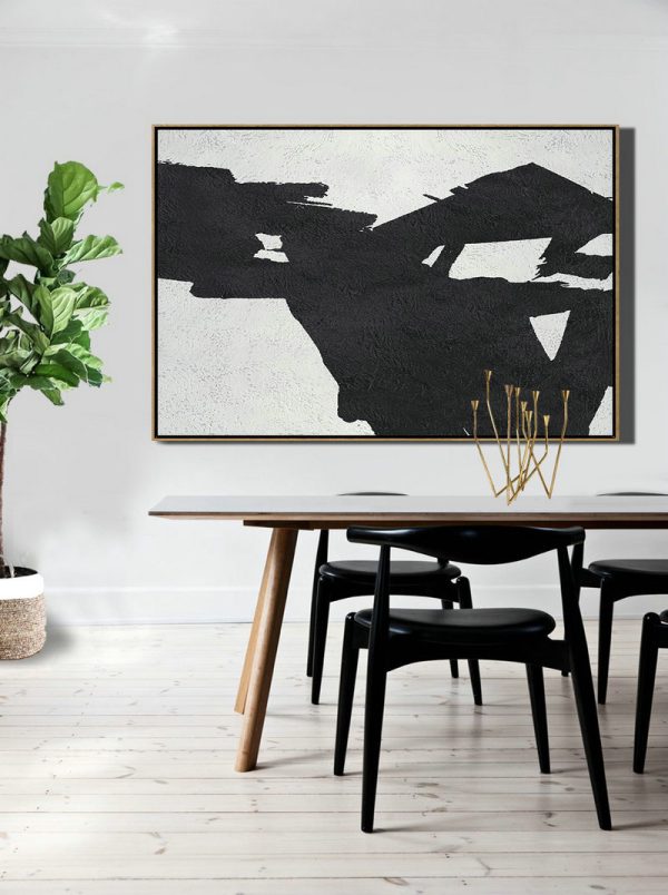 Large Paintings For Living Room,Hand Painted Oversized Horizontal Minimal Art On Canvas, Black And White Minimalist Painting - Living Room Canvas Art - Image 5