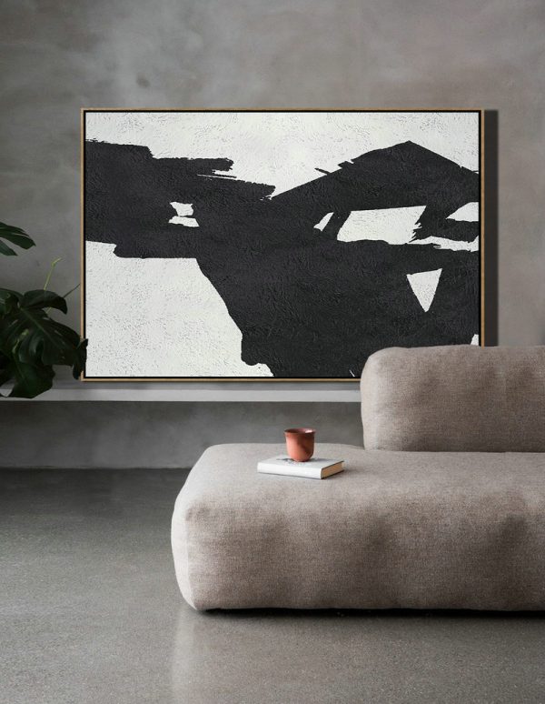 Large Paintings For Living Room,Hand Painted Oversized Horizontal Minimal Art On Canvas, Black And White Minimalist Painting - Living Room Canvas Art - Image 6