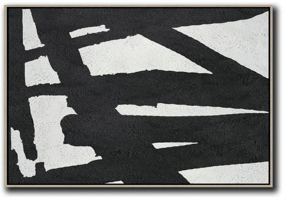 Extra Large Paintings,Hand Painted Oversized Horizontal Minimal Art On Canvas, Black And White Minimalist Painting - Canvas Wall Paintings