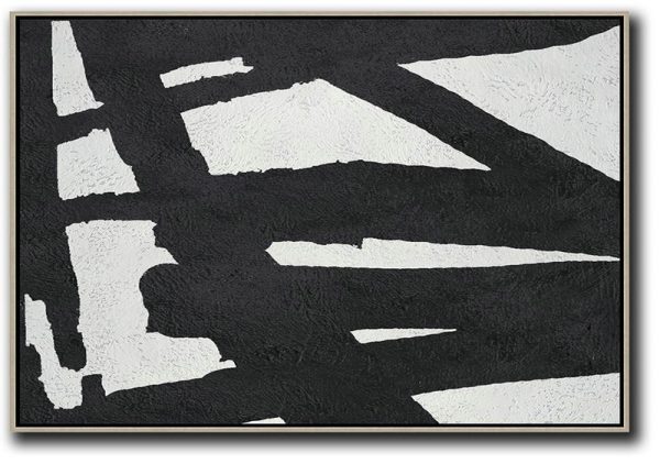 Extra Large Paintings,Hand Painted Oversized Horizontal Minimal Art On Canvas, Black And White Minimalist Painting - Canvas Wall Paintings