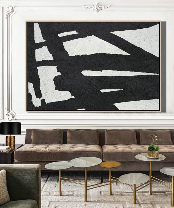 Extra Large Paintings,Hand Painted Oversized Horizontal Minimal Art On Canvas, Black And White Minimalist Painting - Canvas Wall Paintings - Image 3