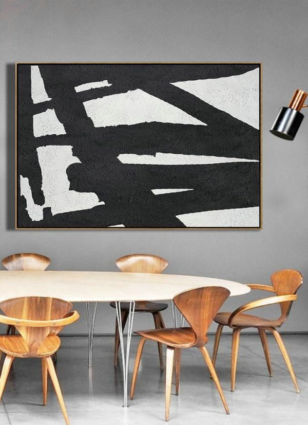 Extra Large Paintings,Hand Painted Oversized Horizontal Minimal Art On Canvas, Black And White Minimalist Painting - Canvas Wall Paintings - Image 4