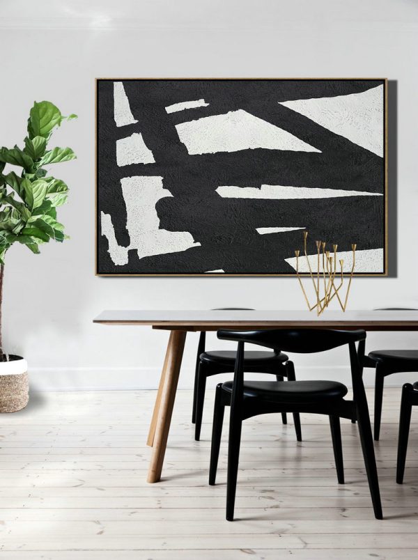 Extra Large Paintings,Hand Painted Oversized Horizontal Minimal Art On Canvas, Black And White Minimalist Painting - Canvas Wall Paintings - Image 5