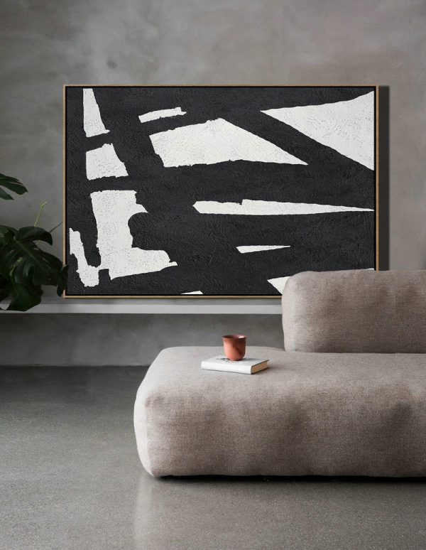 Extra Large Paintings,Hand Painted Oversized Horizontal Minimal Art On Canvas, Black And White Minimalist Painting - Canvas Wall Paintings - Image 6
