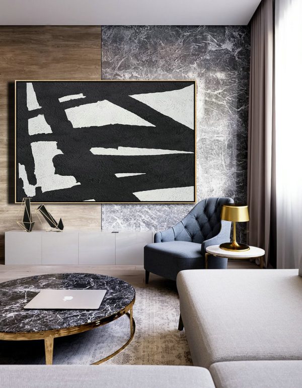 Extra Large Paintings,Hand Painted Oversized Horizontal Minimal Art On Canvas, Black And White Minimalist Painting - Canvas Wall Paintings - Image 7