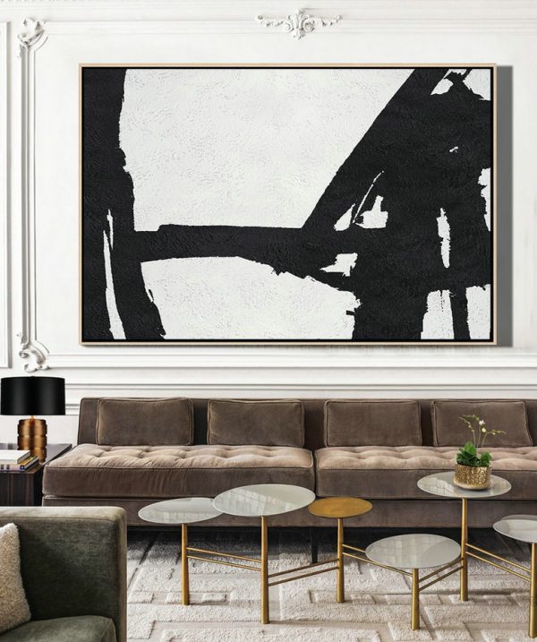Large Contemporary Painting,Hand Painted Oversized Horizontal Minimal Art On Canvas, Black And White Minimalist Painting - Contemporary Wall Art - Image 3