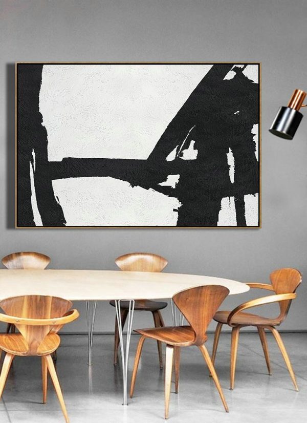 Large Contemporary Painting,Hand Painted Oversized Horizontal Minimal Art On Canvas, Black And White Minimalist Painting - Contemporary Wall Art - Image 4