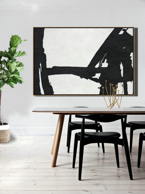 Large Contemporary Painting,Hand Painted Oversized Horizontal Minimal Art On Canvas, Black And White Minimalist Painting - Contemporary Wall Art - Image 5