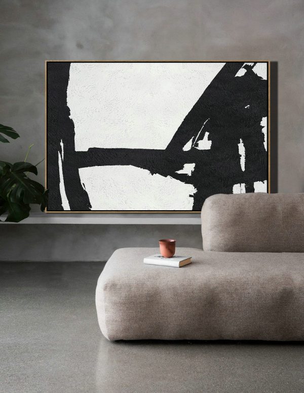 Large Contemporary Painting,Hand Painted Oversized Horizontal Minimal Art On Canvas, Black And White Minimalist Painting - Contemporary Wall Art - Image 6