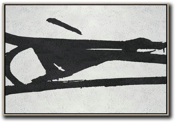 Large Wall Art Home Decor,Hand Painted Oversized Horizontal Minimal Art On Canvas, Black And White Minimalist Painting - Abstract Painting Modern Art