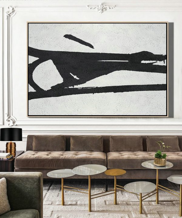 Large Wall Art Home Decor,Hand Painted Oversized Horizontal Minimal Art On Canvas, Black And White Minimalist Painting - Abstract Painting Modern Art - Image 3
