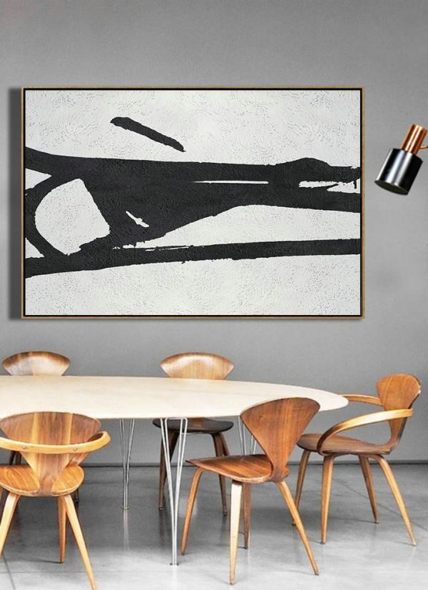 Large Wall Art Home Decor,Hand Painted Oversized Horizontal Minimal Art On Canvas, Black And White Minimalist Painting - Abstract Painting Modern Art - Image 4