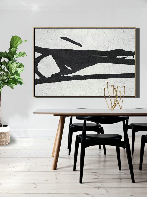 Large Wall Art Home Decor,Hand Painted Oversized Horizontal Minimal Art On Canvas, Black And White Minimalist Painting - Abstract Painting Modern Art - Image 5