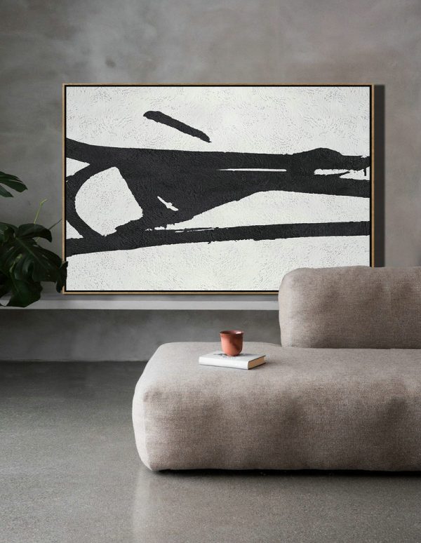 Large Wall Art Home Decor,Hand Painted Oversized Horizontal Minimal Art On Canvas, Black And White Minimalist Painting - Abstract Painting Modern Art - Image 6