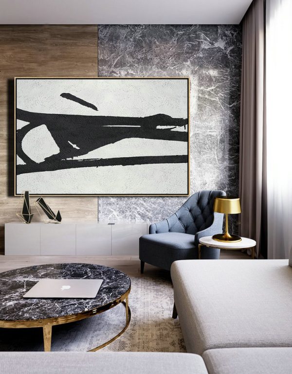 Large Wall Art Home Decor,Hand Painted Oversized Horizontal Minimal Art On Canvas, Black And White Minimalist Painting - Abstract Painting Modern Art - Image 7