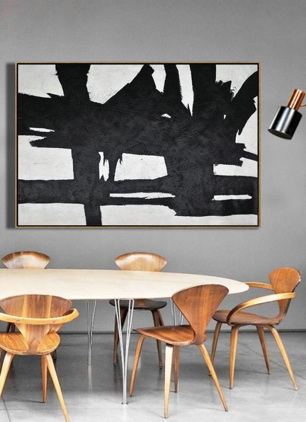 Modern Wall Art,Hand Painted Oversized Horizontal Minimal Art On Canvas, Black And White Minimalist Painting - Abstract Painting On Canvas - Image 6