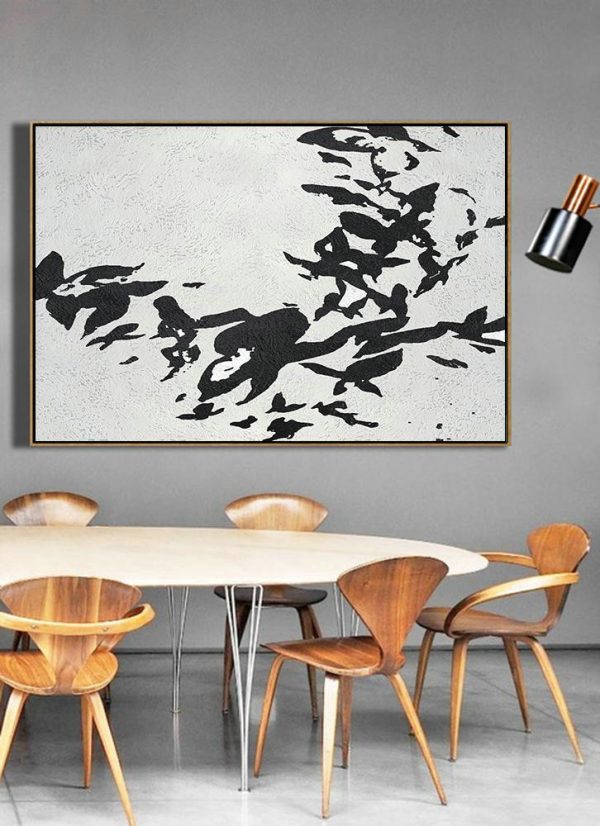 Hand Painted Acrylic Painting,Oversized Horizontal Minimal Art On Canvas, Black And White Minimalist Painting - Huge Abstract Canvas Art - Image 4