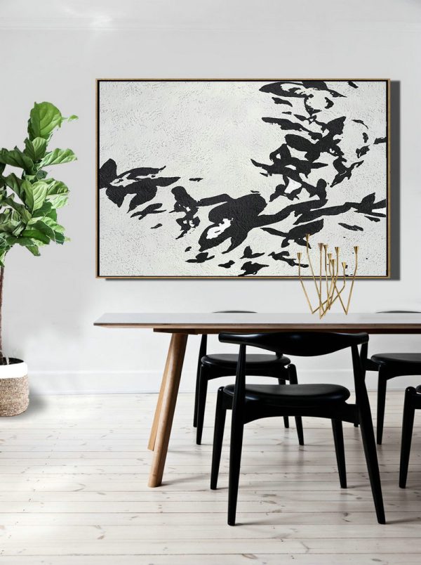 Hand Painted Acrylic Painting,Oversized Horizontal Minimal Art On Canvas, Black And White Minimalist Painting - Huge Abstract Canvas Art - Image 5
