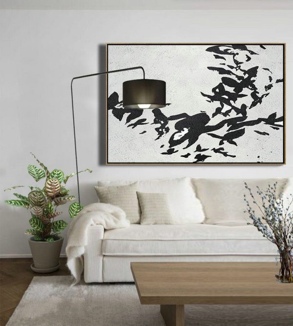 Hand Painted Acrylic Painting,Oversized Horizontal Minimal Art On Canvas, Black And White Minimalist Painting - Huge Abstract Canvas Art - Image 6