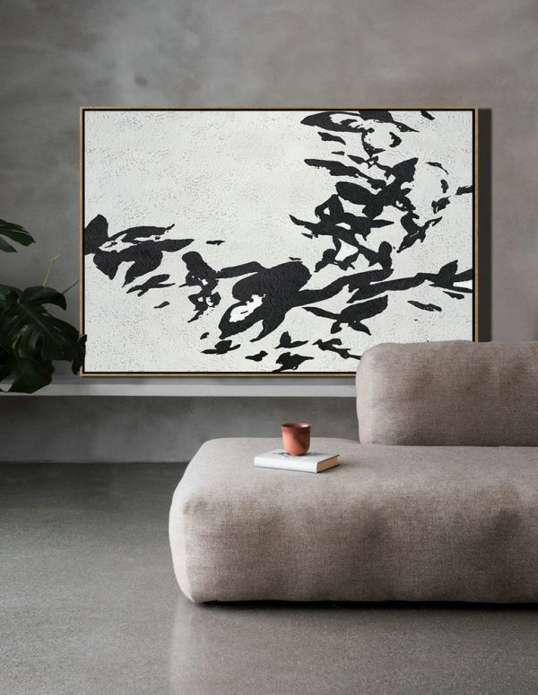 Hand Painted Acrylic Painting,Oversized Horizontal Minimal Art On Canvas, Black And White Minimalist Painting - Huge Abstract Canvas Art - Image 7
