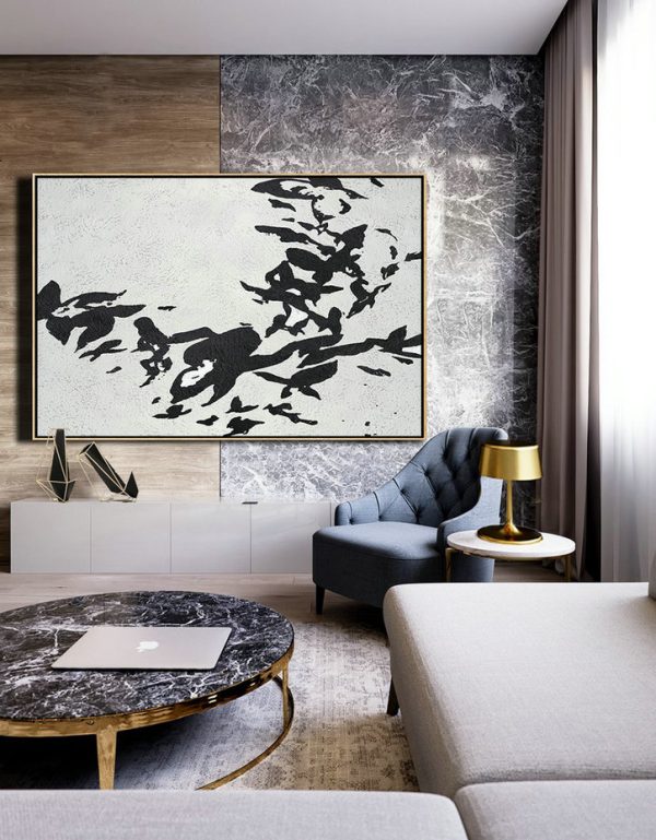 Hand Painted Acrylic Painting,Oversized Horizontal Minimal Art On Canvas, Black And White Minimalist Painting - Huge Abstract Canvas Art - Image 8