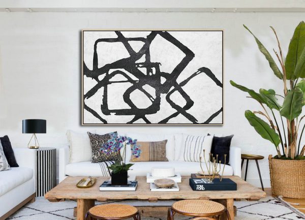 Canvas Wall Paintings,Oversized Horizontal Minimal Geometric Art On Canvas, Black And White Minimalist Painting - Extra Large Paintings - Image 2