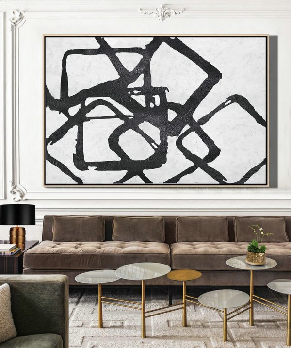Canvas Wall Paintings,Oversized Horizontal Minimal Geometric Art On Canvas, Black And White Minimalist Painting - Extra Large Paintings - Image 3