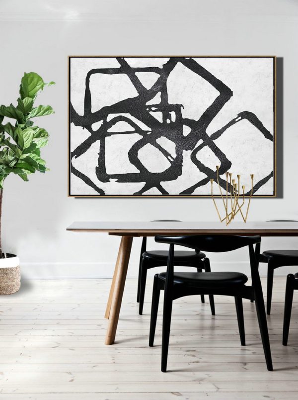 Canvas Wall Paintings,Oversized Horizontal Minimal Geometric Art On Canvas, Black And White Minimalist Painting - Extra Large Paintings - Image 5