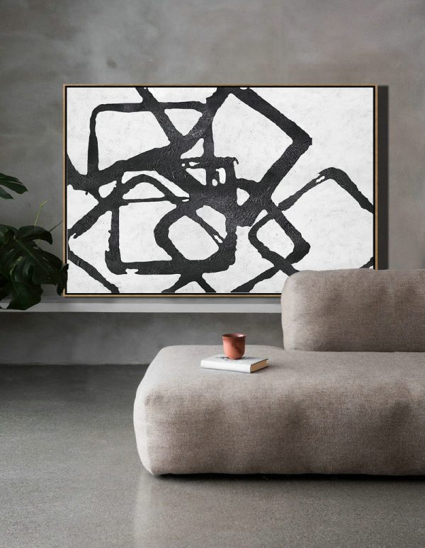 Canvas Wall Paintings,Oversized Horizontal Minimal Geometric Art On Canvas, Black And White Minimalist Painting - Extra Large Paintings - Image 6