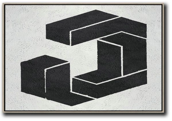 Huge Canvas Art On Canvas,Oversized Horizontal Minimal Art On Canvas, Black And White Geometric Minimalist Painting - Giant Canvas Wall Art