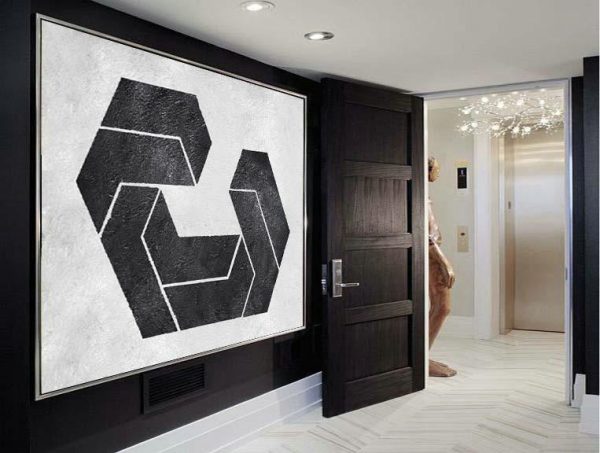 Huge Canvas Art On Canvas,Oversized Horizontal Minimal Art On Canvas, Black And White Geometric Minimalist Painting - Giant Canvas Wall Art - Image 2