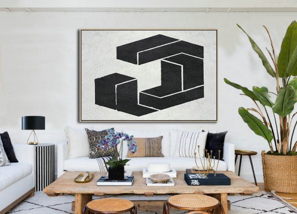 Huge Canvas Art On Canvas,Oversized Horizontal Minimal Art On Canvas, Black And White Geometric Minimalist Painting - Giant Canvas Wall Art - Image 3