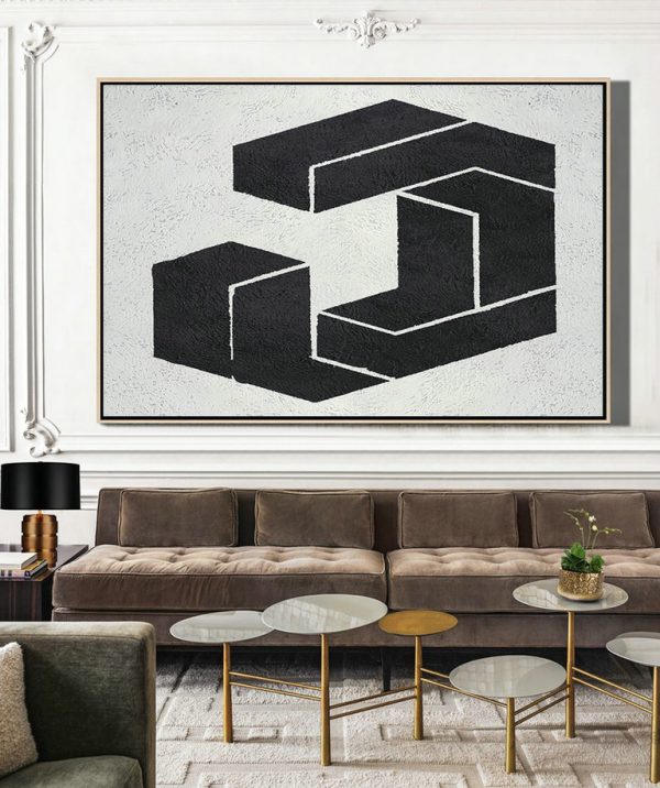 Huge Canvas Art On Canvas,Oversized Horizontal Minimal Art On Canvas, Black And White Geometric Minimalist Painting - Giant Canvas Wall Art - Image 4