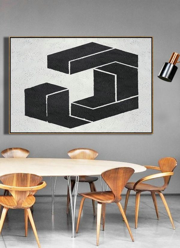 Huge Canvas Art On Canvas,Oversized Horizontal Minimal Art On Canvas, Black And White Geometric Minimalist Painting - Giant Canvas Wall Art - Image 5