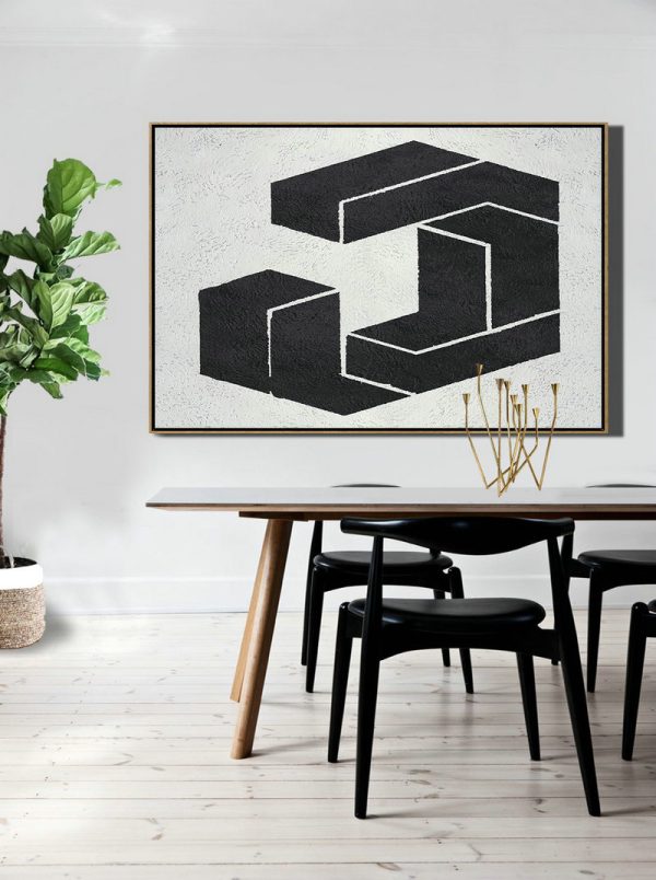 Huge Canvas Art On Canvas,Oversized Horizontal Minimal Art On Canvas, Black And White Geometric Minimalist Painting - Giant Canvas Wall Art - Image 6