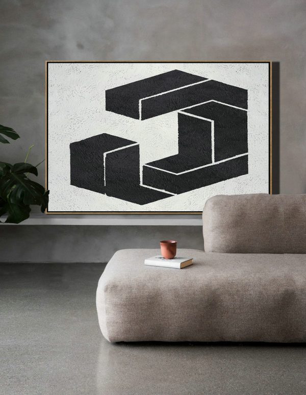 Huge Canvas Art On Canvas,Oversized Horizontal Minimal Art On Canvas, Black And White Geometric Minimalist Painting - Giant Canvas Wall Art - Image 7