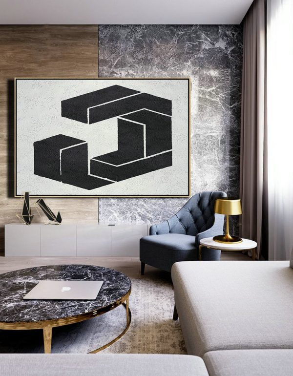 Huge Canvas Art On Canvas,Oversized Horizontal Minimal Art On Canvas, Black And White Geometric Minimalist Painting - Giant Canvas Wall Art - Image 8