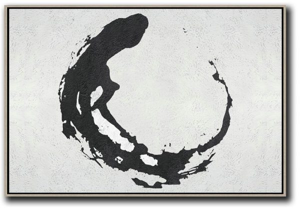 Hand Painted Original Art,Oversized Horizontal Minimalist Abstract Art On Canvas, Black And White Minimalist Painting - Handmade Acrylic Painting