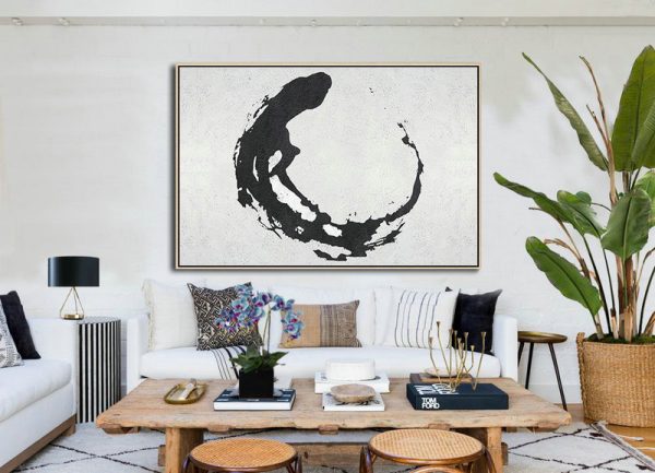 Hand Painted Original Art,Oversized Horizontal Minimalist Abstract Art On Canvas, Black And White Minimalist Painting - Handmade Acrylic Painting - Image 2