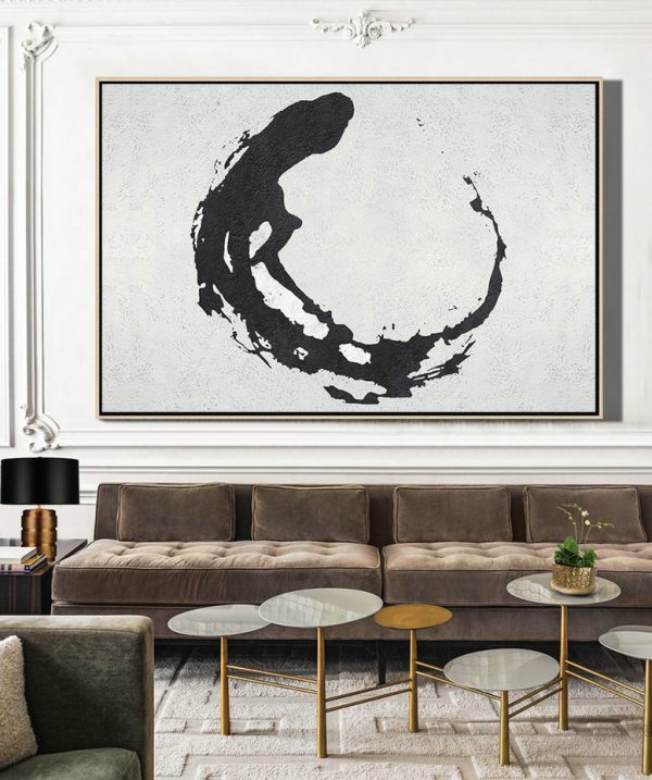Hand Painted Original Art,Oversized Horizontal Minimalist Abstract Art On Canvas, Black And White Minimalist Painting - Handmade Acrylic Painting - Image 3