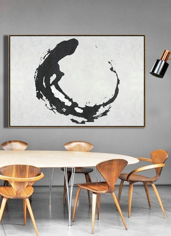 Hand Painted Original Art,Oversized Horizontal Minimalist Abstract Art On Canvas, Black And White Minimalist Painting - Handmade Acrylic Painting - Image 4